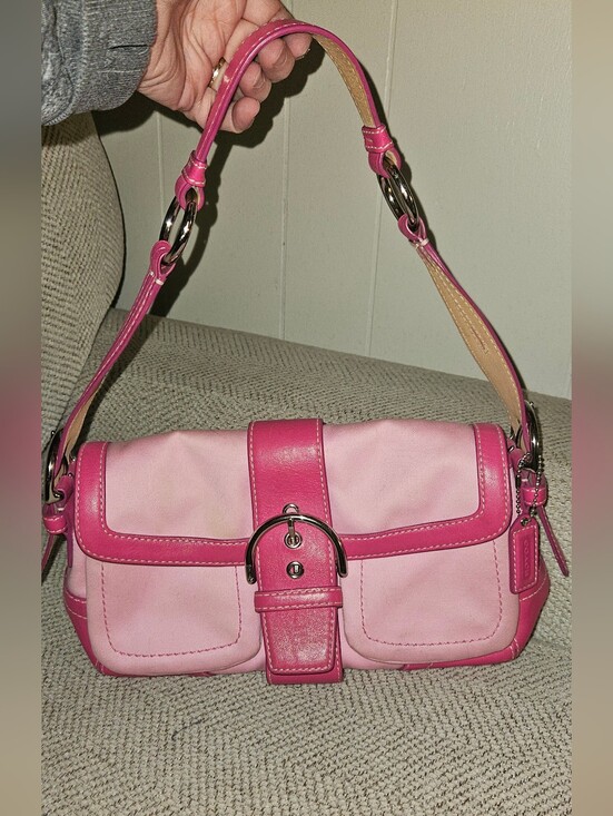 Coach Handbags - Vintage Coach Y2k Soho Pink Nylon Leather Trim Shoulder Bag Barbie Core